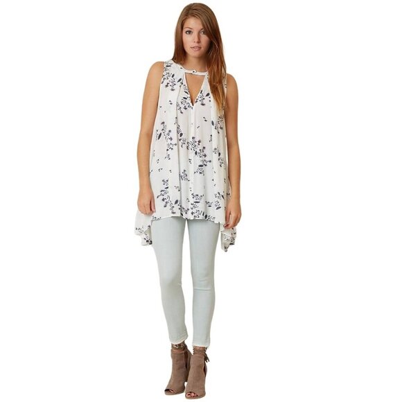 Free People Tree Swing Tank Top Size Small Ivory Sleeveless Mini Dress Floral - Picture 10 of 10